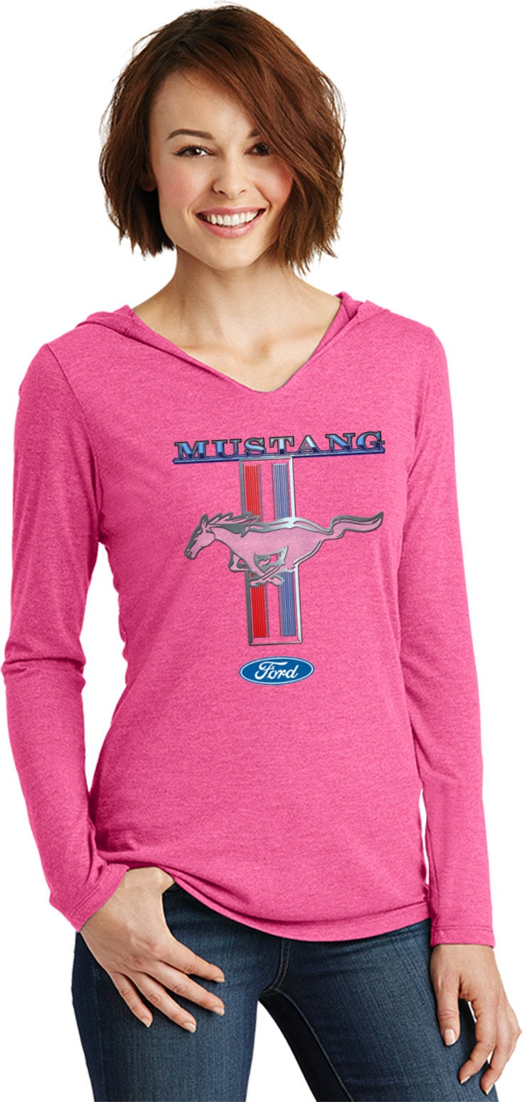 Ford Mustang Stripe Damen Tri Blend Langarm Hoodie Shirt 13732D1-Dm139L von BuyCoolShirts
