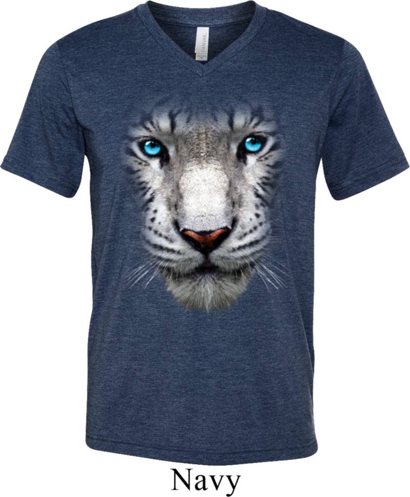 Große Weiße Tiger Gesicht Tri Blend V-Ausschnitt T-Shirt 17935D0-C3415 von BuyCoolShirts