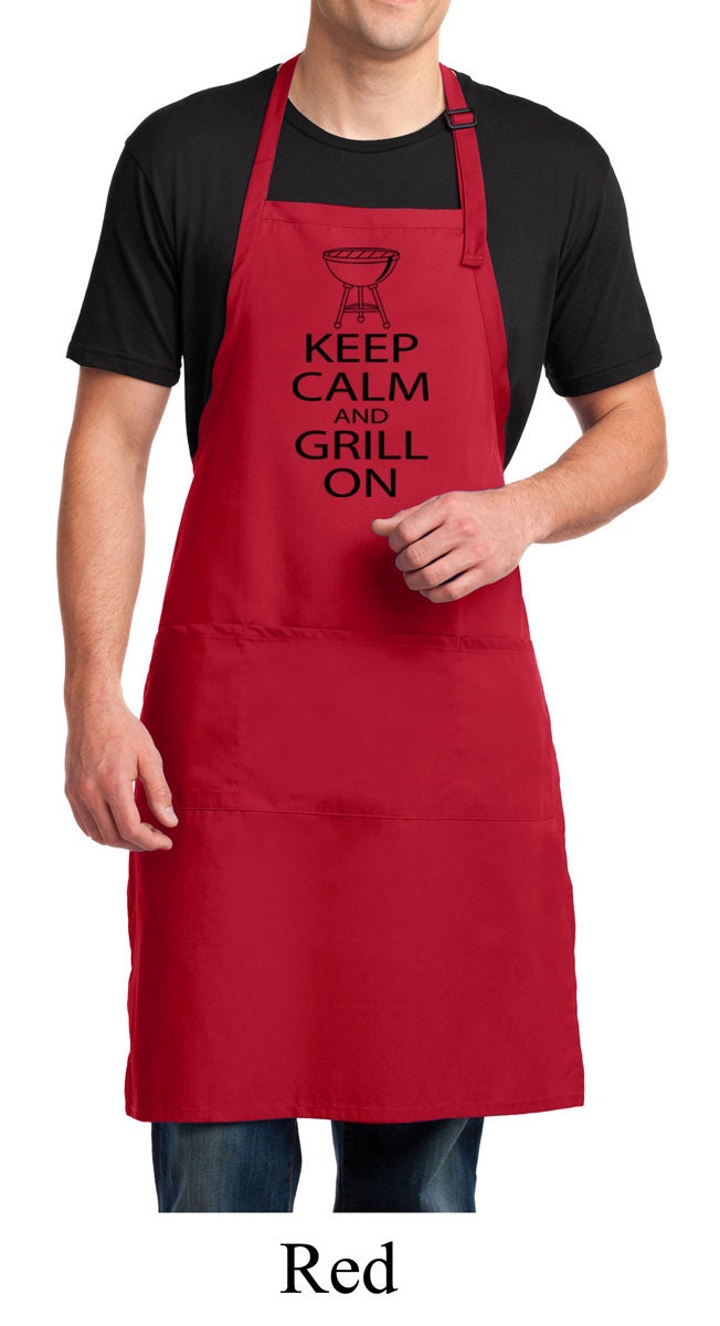 Halten Sie Ruhe Und Grill Auf Dem Schwarzdruck Volle Länge Apron Mit Taschen Bgrillon-A700 von BuyCoolShirts