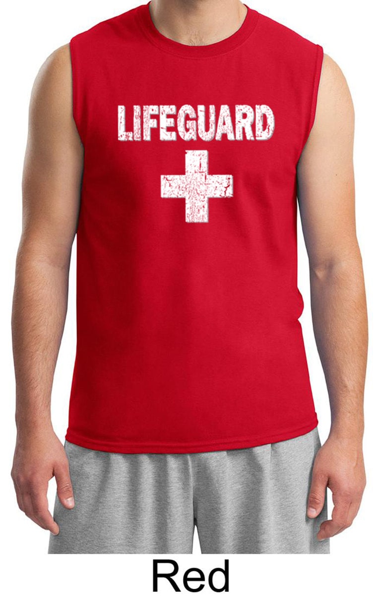 Herren Distressed Lifeguard Ärmelloses Muskel-T-Shirt Distressedlifeguard-2700 von BuyCoolShirts