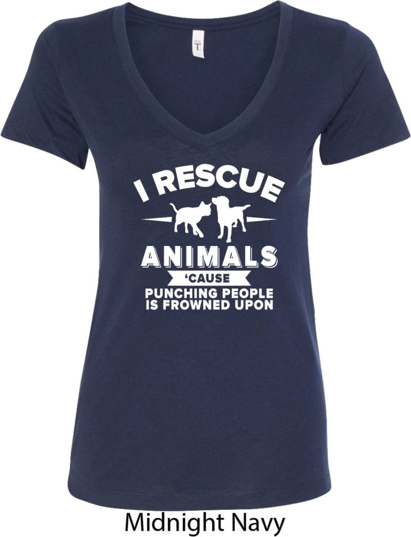 I Rescue Animals Cause Punching People Is Frowned On Ladies V-Neck Shirt Animalrescue-N1540 I Rescue Animals Cause Punching People Is Frowned On Ladies V-Neck Shirt Animalrescue-N1540 von BuyCoolShirts