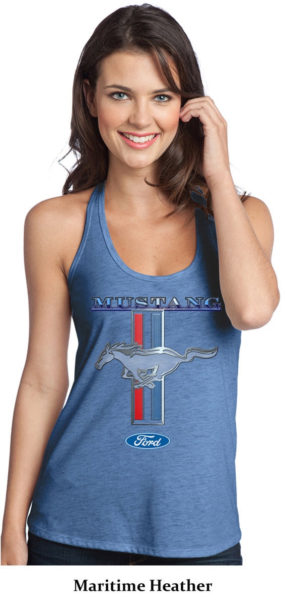 Ladies Ford Tanktop Mustang Stripe T-Back Tank Top 13732D1-Dt250 von BuyCoolShirts