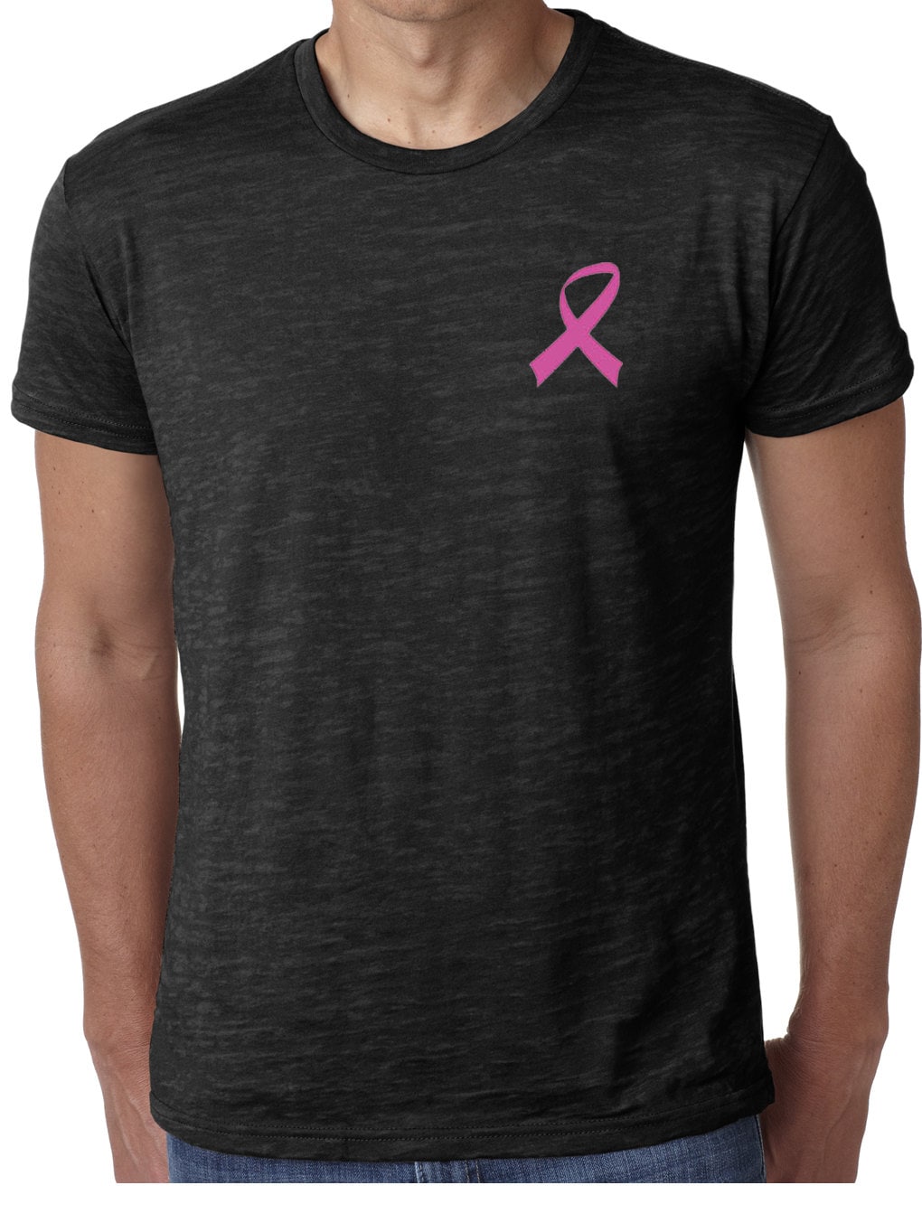 Pink Ribbon Pocket Print Herren Brustkrebs Bewusstsein Burnout T-Shirt Ribbon-Nl6110 von BuyCoolShirts