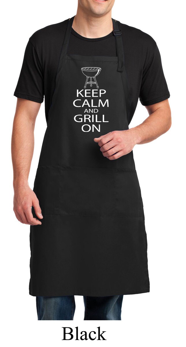 Schürze Halten Ruhe Und Grill Auf Weiß Druck Voller Länge Mit Taschen Wgrillon-A700 von BuyCoolShirts