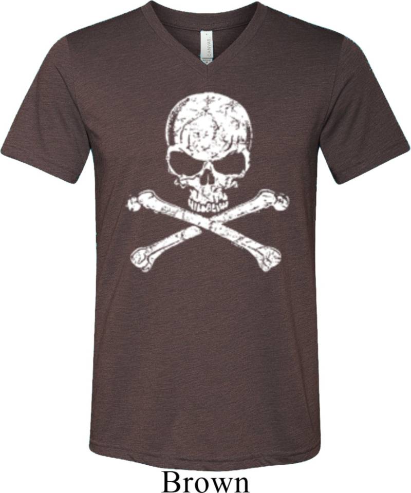 Weiß Distressed Schädel Tri Blend V-Ausschnitt T-Shirt Ws-11656-C3415 von BuyCoolShirts