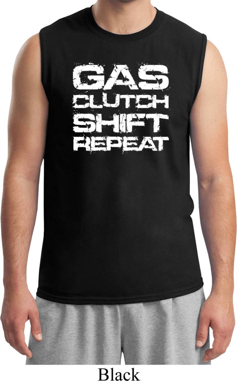 Weißes Gas Clutch Shift Wiederholung Ärmelloses Muskel-T-Shirt Für Männer Wgcsr-2700 von BuyCoolShirts