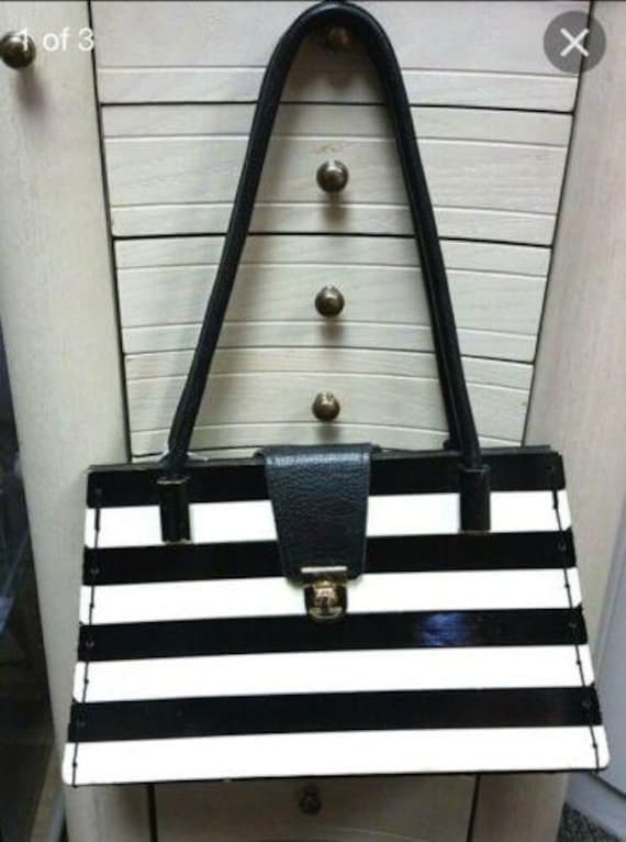 Bolso De Madera Arte A Mano | Hölzerne Handgemachte Geldbörse Schwarz-Weiß Gestreifte Holzhandtasche von BuyTheWayArtiques