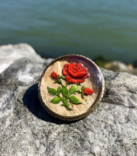 Seltene Antike Rose Intarsien Abalone Brosche Made in Czechoslovakia von BuyTheWayArtiques