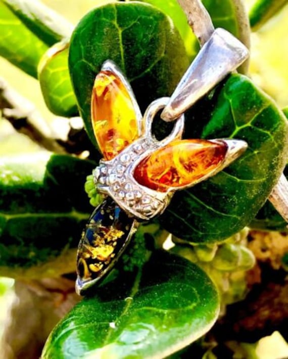 Seltene Vintage Signiert Jk Sterling Silber Multi Color Bernstein 3-Wege-Stein Anhänger von BuyTheWayArtiques