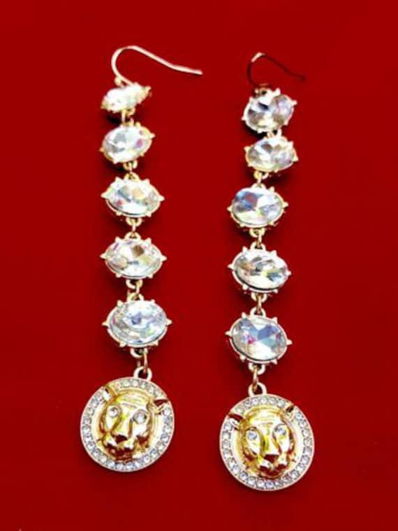 Statement Fashion Gold Ton Strass Tiger Baumeln Durchbohrte Ohrringe von BuyTheWayArtiques