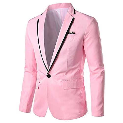 Buyaole Anzugjacke Herren Herren Casual Blazer Sportmäntel Slim Fit Business Anzug Jacken One Button Rosa 5XL von Buyaole