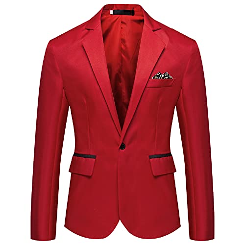 Buyaole Anzugjacke Herren Herren-Sakko Sportlich Jakett Anzug Jacke Slim Fit Freizeit Blazer-Herren rot 5XL von Buyaole