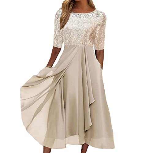 Buyaole Kleid Damen Elegant Für Hochzeit Abendkleid Midi Elegantes Kleid Damen Midi Kleider Damen Abschlusskleider Kurz Standesamt Kleider Braut Brautmutterkleider Festliche Kleider von Buyaole