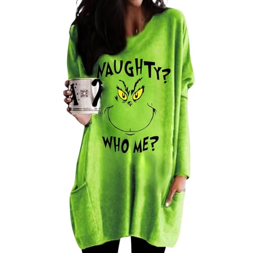 Weihnachten Pullover Damen Grinch Golf Shirts Damen Thermounterwäsche Damen Baumwolle Shein Damen Oberteile Shirt Damen Bluse Kurzarm Damen Damen T Shirt Langarm Pullover von Buyaole