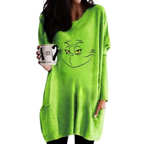 Weihnachten Pullover Damen Grinch Langarm Shirt Damenoberteil Gestreiftes Shirt Damen Oversize Sweatshirt Damen Damen Langarm Outdoor Shirt Damen Funktionsshirt Damen Langarm Blusenshirt von Buyaole