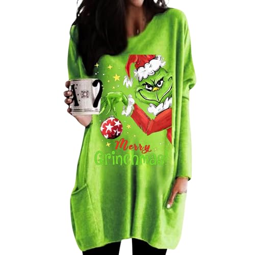 Weihnachten Pullover Damen Grinch Shirt Dreiviertelarm Long Sleeve Shirt Women Golf Damen Bekleidung Oberteile Damen Langarm Sweatshirts Für Damen Tshirt Langarm Damen Thermooberteile Für von Buyaole