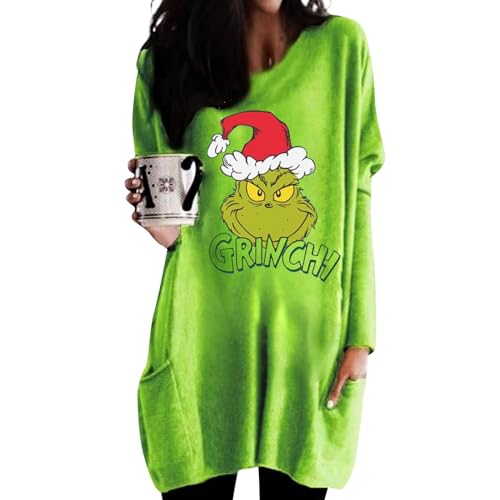 Weihnachten Pullover Damen Grinch Tshirt Damen Oversize Oversize Pullover Damen Thermo Shirt Damen Langarm Damen Oberteil Langarmshirt Damen Spitze Fitness Shirt Damen Langarmshirts Für von Buyaole