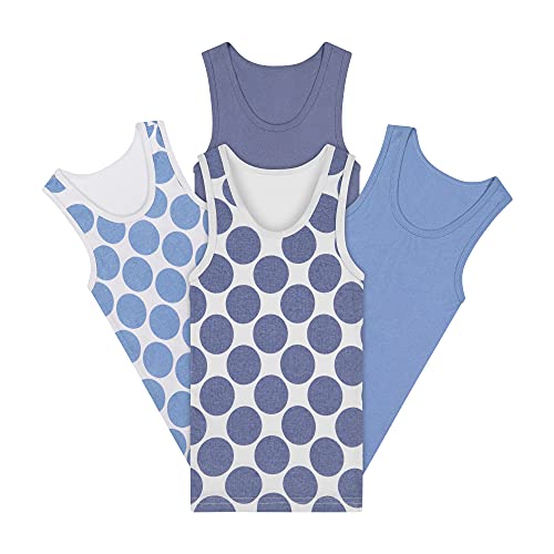 Buyless Fashion Boys U-Ausschnitt Tagless Unterhemden Weiche Baumwolle Blau Polka Dot Tanktop (4er Pack) - TW21-BD-13-14 von Buyless Fashion