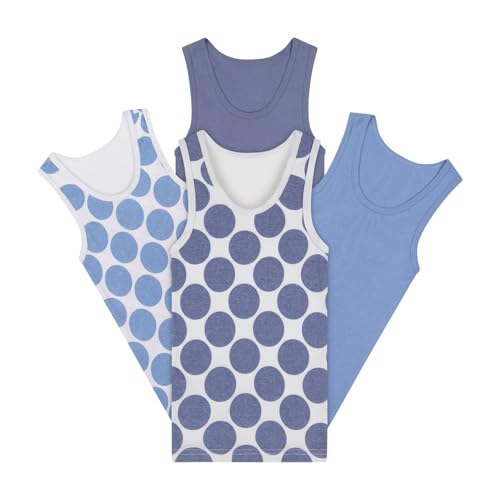 Buyless Fashion Boys U-Ausschnitt Tagless Unterhemden Weiche Baumwolle Blau Polka Dot Tanktop (4er Pack) - TW21-BD-2-3 von Buyless Fashion