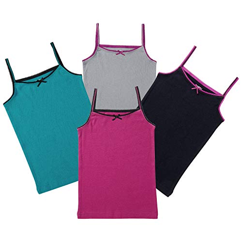 Buyless Fashion Girls Tagless Unterhemden mit Cami-Rundhalsausschnitt Baumwolltank mit Besatz und Riemen (4er-Pack) 11-12 von Buyless Fashion