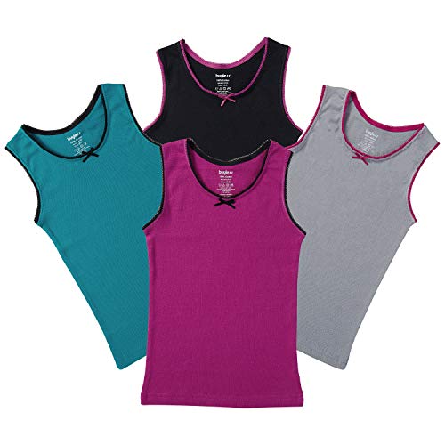 Buyless Fashion Girls Tagless Unterhemden mit Cami-Rundhalsausschnitt Baumwolltank mit Besatz und Riemen (4er-Pack) 11-12 von Buyless Fashion