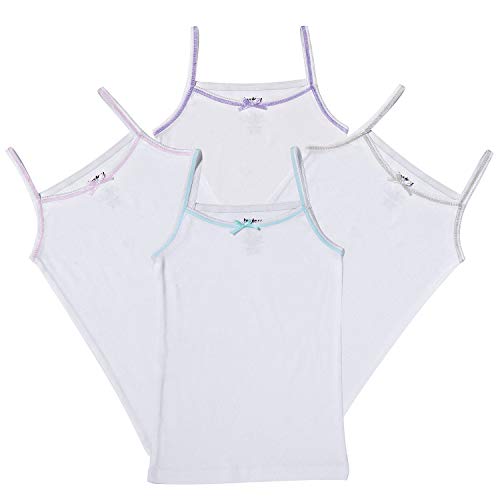 Buyless Fashion Girls Tagless Unterhemden mit Cami-Rundhalsausschnitt Baumwolltank mit Besatz und Riemen (4er-Pack) 11-12 von Buyless Fashion