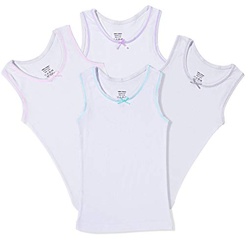 Buyless Fashion Girls Tagless Unterhemden mit Cami-Rundhalsausschnitt Baumwolltank mit Besatz und Riemen (4er-Pack) 7-8 von Buyless Fashion