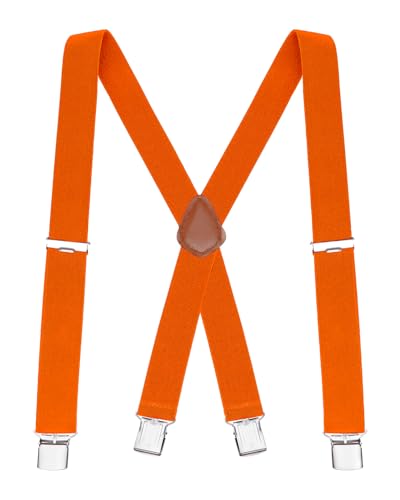 Buyless Fashion Herren X Hosenträger - 122cm elastische verstellbare Riemen 3 cm - 5114-Orange von Buyless Fashion