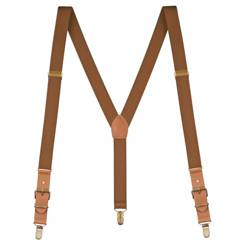 Buyless Fashion Leder-Hosenträger für Herren - 48 "elastische verstellbare Träger 1" - Y-Form - 5136-Camel von Buyless Fashion