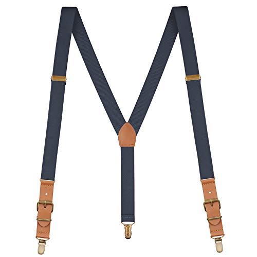 Buyless Fashion Leder-Hosenträger für Herren - 48"elastische verstellbare Träger 1" - Y-Form - 5136-Denim-Blue von Buyless Fashion