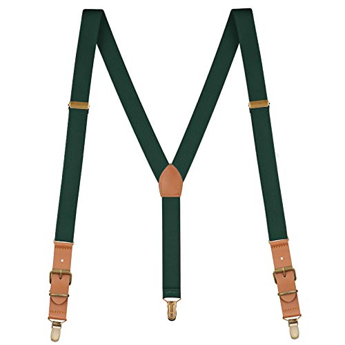 Buyless Fashion Leder-Hosenträger für Herren - 48"elastische verstellbare Träger 1" - Y-Form - 5136-Hunter-Green von Buyless Fashion