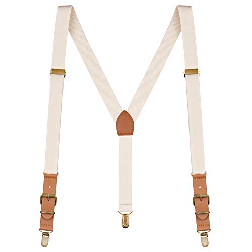 Buyless Fashion Leder-Hosenträger für Herren - 48"elastische verstellbare Träger 1" - Y-Form - 5136-Ivory von Buyless Fashion