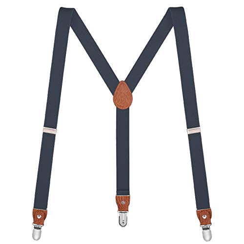 Buyless Fashion Leder-Hosenträger für Herren - 48"elastische verstellbare Träger 1" - Y-Form - 5138-Denim-Blue von Buyless Fashion