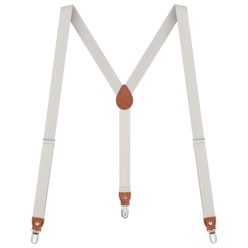 Buyless Fashion Leder-Hosenträger für Herren - 48 "elastische verstellbare Träger 1" - Y-Form - 5138-Ivory von Buyless Fashion