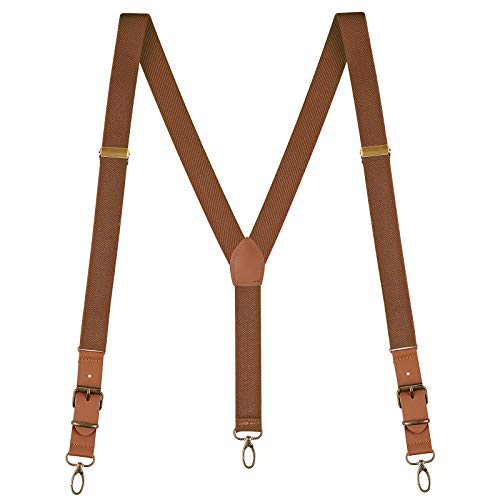 Buyless Fashion Leder-Hosenträger für Herren - 48"elastische verstellbare Träger 1" - Y-Rücken mit Metallhaken - 5139-Camel von Buyless Fashion