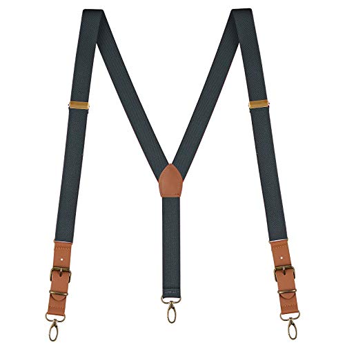 Buyless Fashion Leder-Hosenträger für Herren - 48"elastische verstellbare Träger 1" - Y-Rücken mit Metallhaken - 5139-Gray von Buyless Fashion