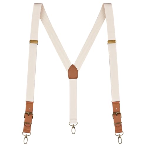 Buyless Fashion Leder-Hosenträger für Herren - 48 "elastische verstellbare Träger 1" - Y-Rücken mit Metallhaken - 5139-Ivory Buyless Fashion Leder-Hosenträger für Herren - 48 "elastische verstellbare Träger 1" - Y-Rücken mit Metallhaken - 5139-Ivory von Buyless Fashion