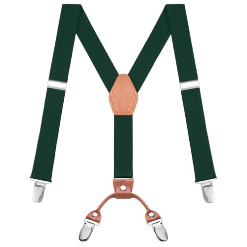 Buyless Fashion Verstellbare Hosenträger für Kinder – 26" elastische Träger 1" – Leder Y-Form Rückseite – 5151 - Hunter-Green von Buyless Fashion