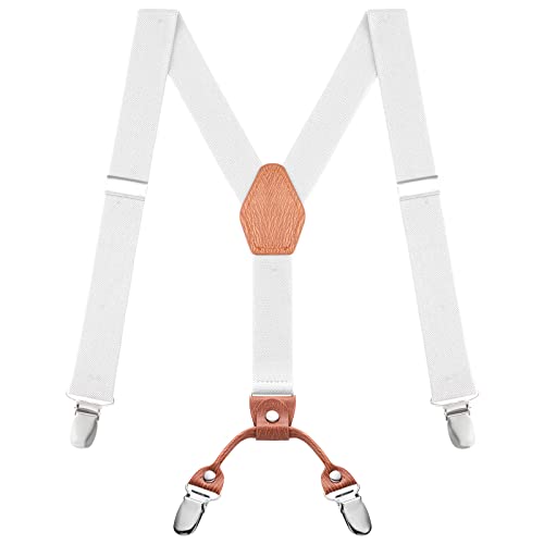 Buyless Fashion Verstellbare Hosenträger für Kinder – 26" elastische Träger 1" – Leder Y-Form Rückseite – 5151 - White von Buyless Fashion