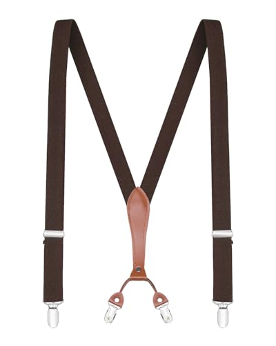 Buyless Fashion Herren Y Hosenträger - 122cm elastische verstellbare Riemen 2,5 cm - 5118-Brown von Buyless Fashion