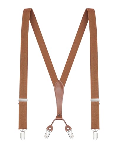 Buyless Fashion Herren Y Hosenträger - 122cm elastische verstellbare Riemen 2,5 cm - 5118-Camel von Buyless Fashion