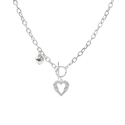 Buyongwant Herzförmige Halskette für Damen, modisch, Y2K, unregelmäßiger OT-Knopf, Choker, Silberschmuck von Buyongwant