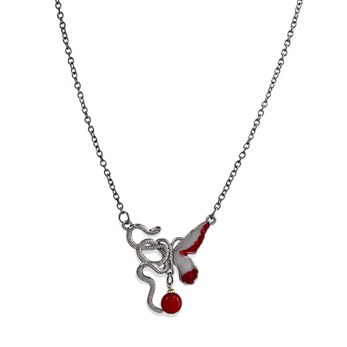 Buyongwant Schlangen-Schmetterlings-Halskette für Damen, Y2K, unregelmäßiger, runder Perlenanhänger, Damenschmuck, small-scale, Zink, Kein Edelstein von Buyongwant