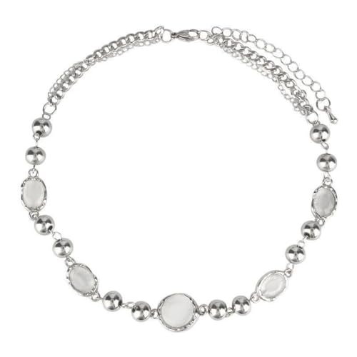 Buyongwant Unregelmäßige Halskette für Damen, Katzenaugen-Stein, Y2K, Modeschmuck, Silber von Buyongwant