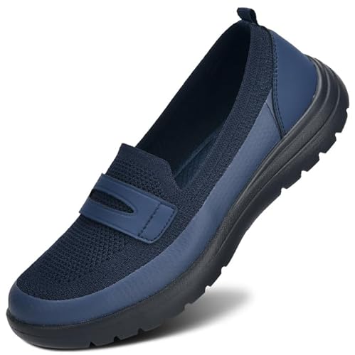 Buyrew Halbschuhe für Damen, bequem, zum Hineinschlüpfen, gestrickt, elegant, bequem, Business, Freizeit, Arbeit, flache Schuhe, 3021 Deep Blue, 39.5 EU von Buyrew