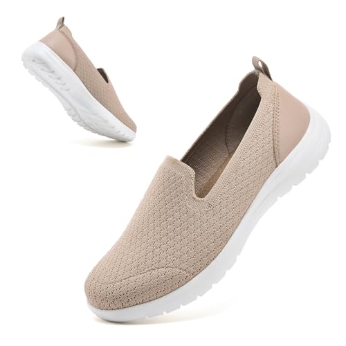 Buyrew Halbschuhe für Damen, bequem, zum Hineinschlüpfen, gestrickt, elegant, bequem, Business, Freizeit, Arbeit, flache Schuhe, 3027 Camel, 39 EU von Buyrew