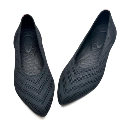 Damen Flache Spitze Zehenbereich Ballettschuhe Strick Kleid Schuhe Niedriger Keilabsatz Slip On Walking Büro Loafers Spitze Zehen Ballettschuhe Stricken Kleid Schuhe Niedriger Keilabsatz Slip On Walking Büro Loafers, 3005 Schwarz, 41 EU von Buyrew