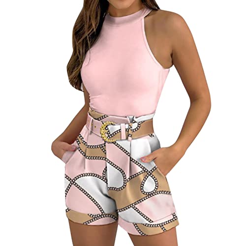 Anzug Damen Sportlich Elegant Sommer Top Und Shorts Und Gürtel Set Bussiness Outfit Sexy Einfarbige Set Streetwear Sommer Outfit Anzug Set Stilvolle Business Arbeit Anzug Set von BuzkiK