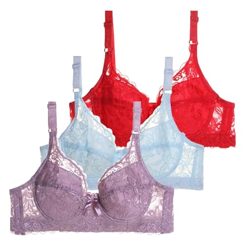 BuzkiK 3er Pack BH Damen mit Bügel Fraun Spitzen BH Set mit verstellbarem Push Up BH Sexy BH Mädchen Atmungsaktiver Weich Bequemer BHS Y2K Unterwäsche Bra für Alltag von BuzkiK