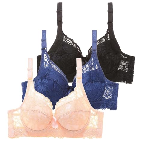 BuzkiK 3er Pack BH Damen mit Bügel Fraun Spitzen BH Set mit verstellbarem Push Up BH Sexy BH Mädchen Atmungsaktiver Weich Bequemer BHS Y2K Unterwäsche Bra für Alltag von BuzkiK